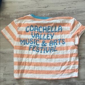 Coachella Valley Mid Cropped Striped Festival T-Shirt - Orange/Peach & White S